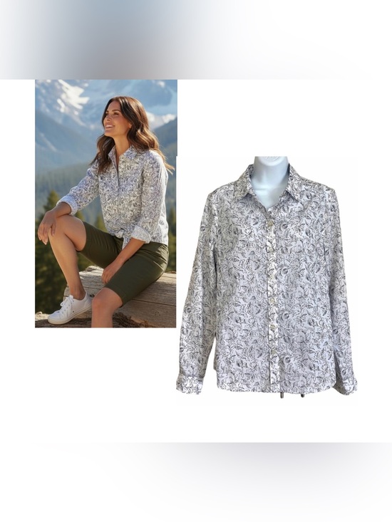Fleur Bleue Tops - Fleur Bleue Floral Cotton Button-down Shirt Medium Casual